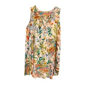Beach cover-up/ top/ dress in light and airy polyester, floral, sleeveless